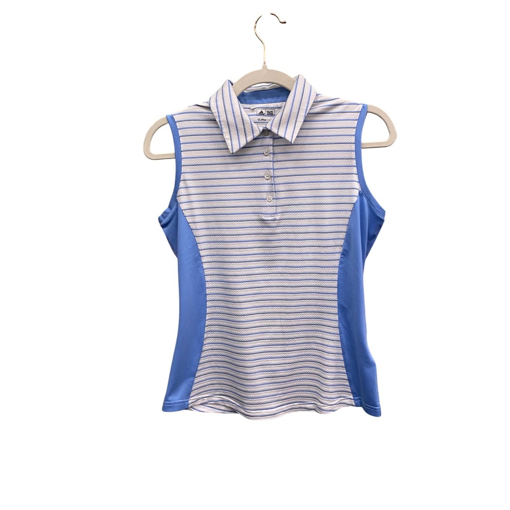 Adidas Golf ClimaCool Sleeveless Polo Shirt Womens Small Blue White Striped Top - Picture 1 of 3